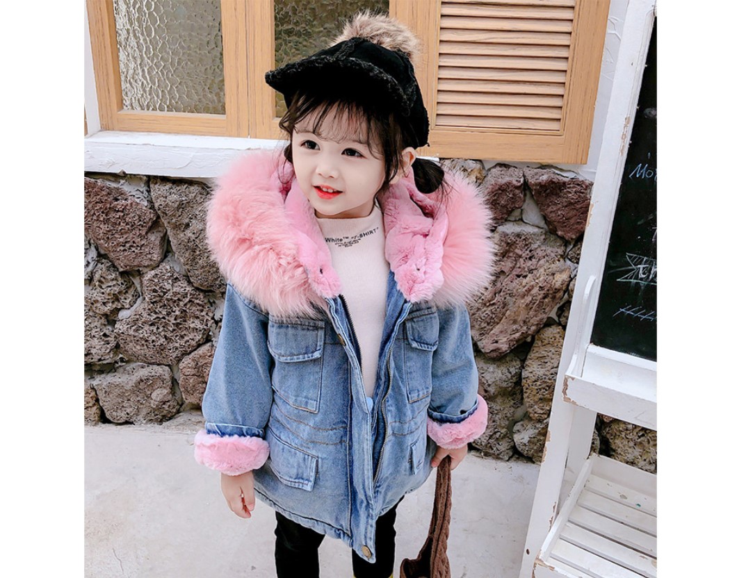 Girl's Eco Fur Hood Denim Coat