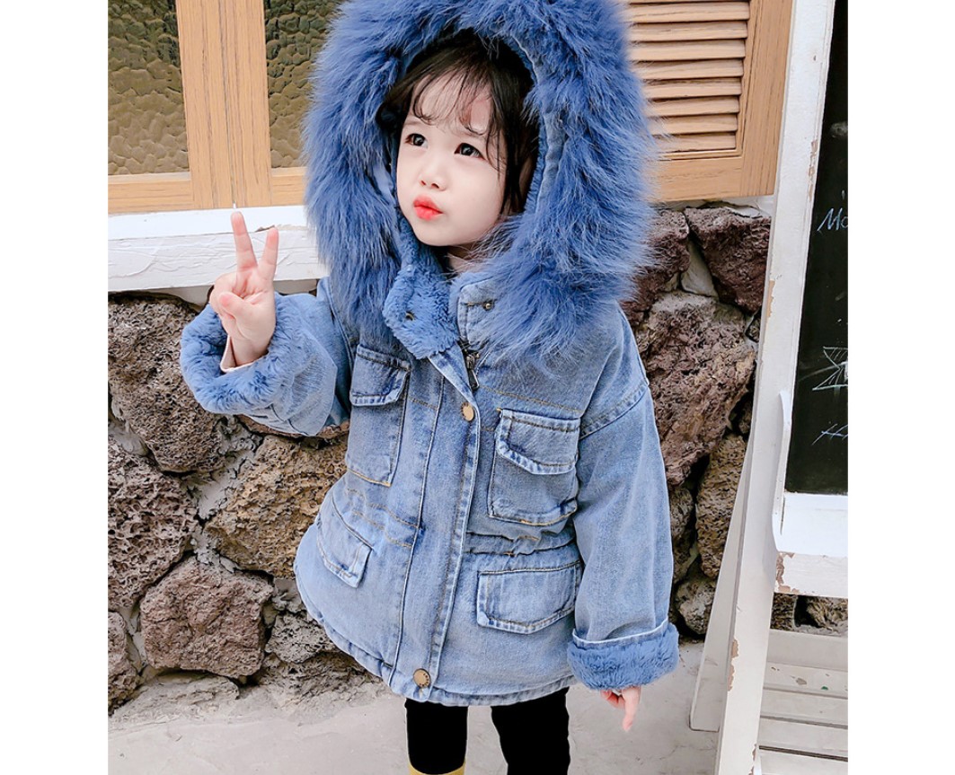 Girl's Eco Fur Hood Denim Coat