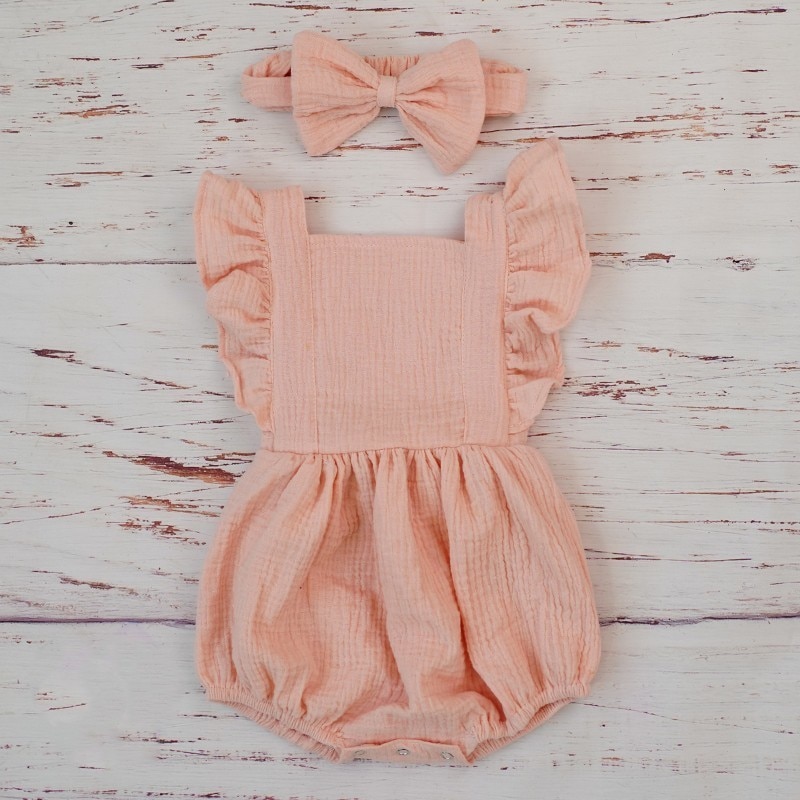 Cotton Romper and Headband with Bow