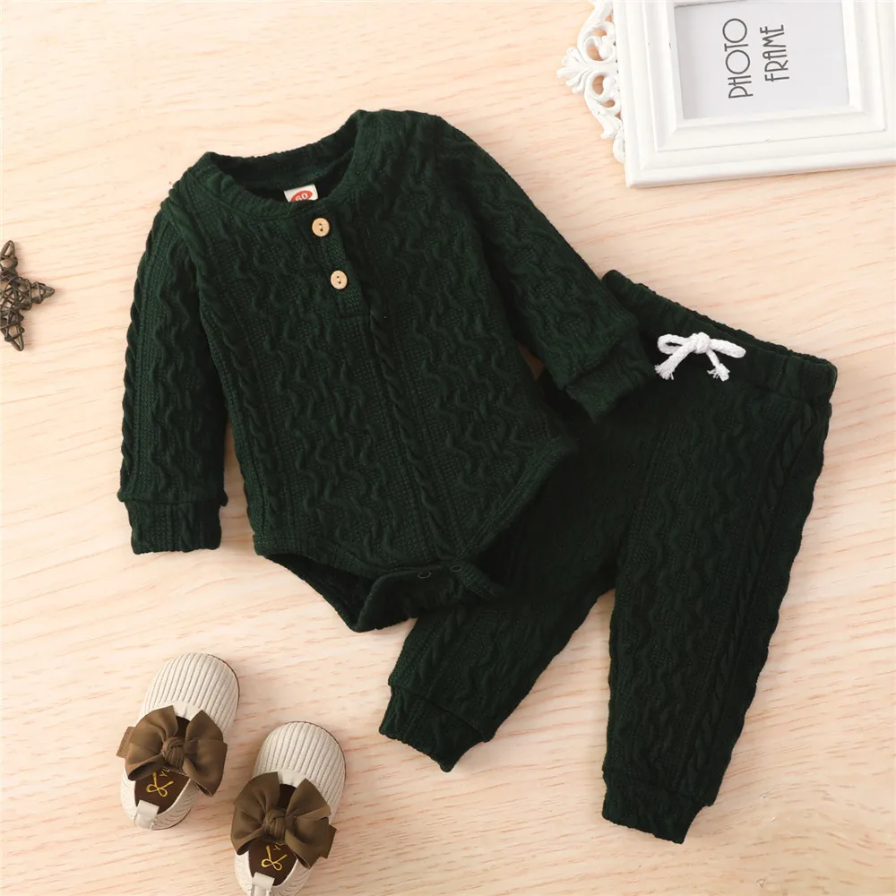 Baby's Knitted Solid Romper with Pants
