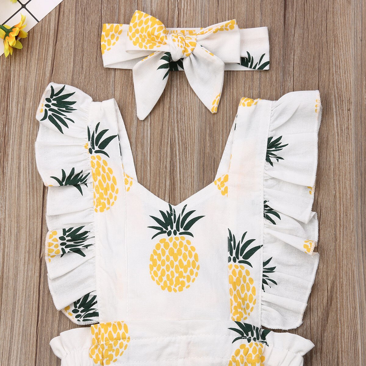 Baby Girl's Pineapple Romper and Headband 2 Pcs Set