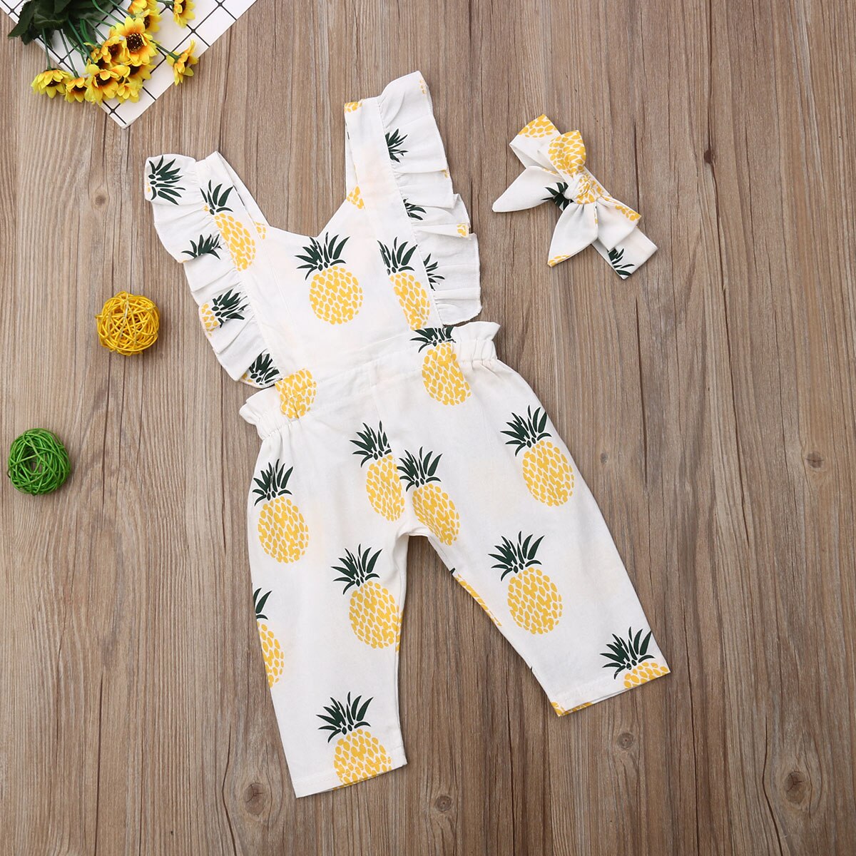 Baby Girl's Pineapple Romper and Headband 2 Pcs Set