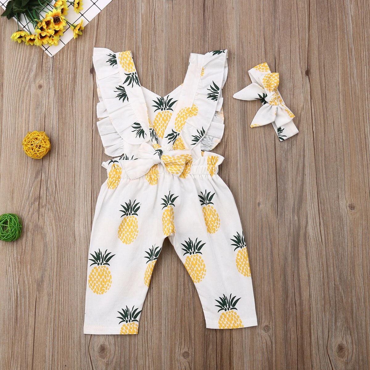 Baby Girl's Pineapple Romper and Headband 2 Pcs Set