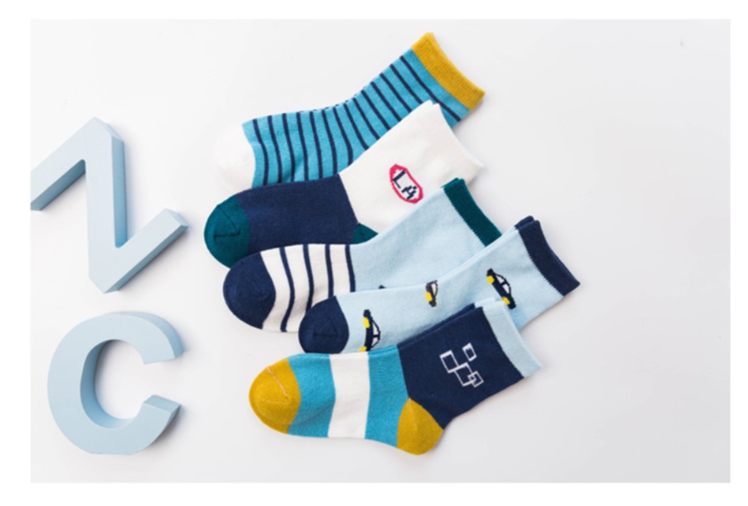 Baby Boy's Cartoon Car Print Socks 5 Pairs Set
