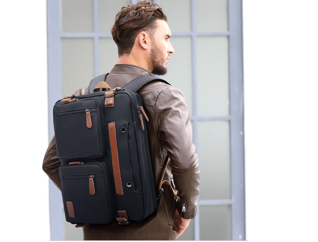 Men's 2 in 1 Leather Detail Laptop Backpack and Briefcase
