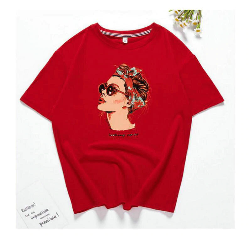 Pin-Up Style Printed Cotton T-Shirt for Women
