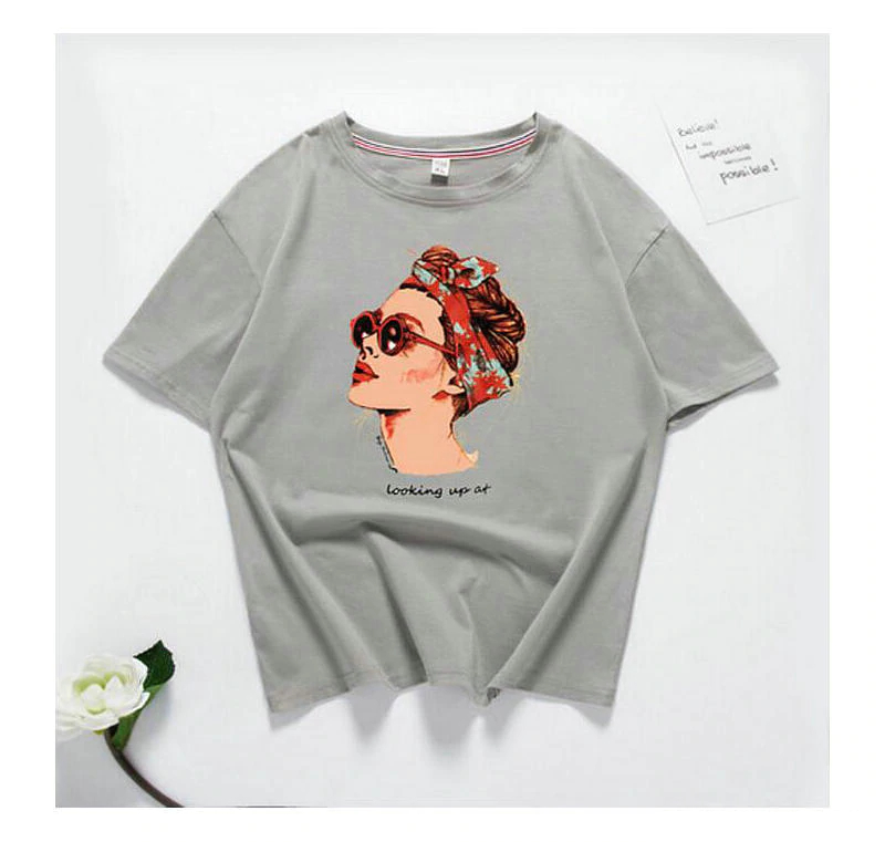 Pin-Up Style Printed Cotton T-Shirt for Women