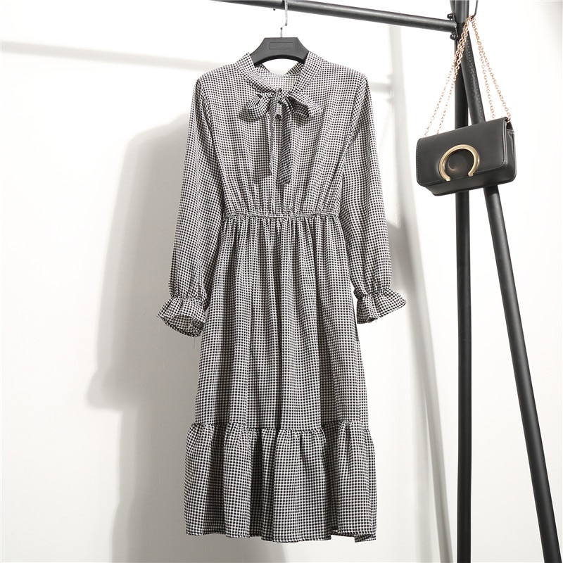 Midi Chiffon Women's Dress with Long Sleeves