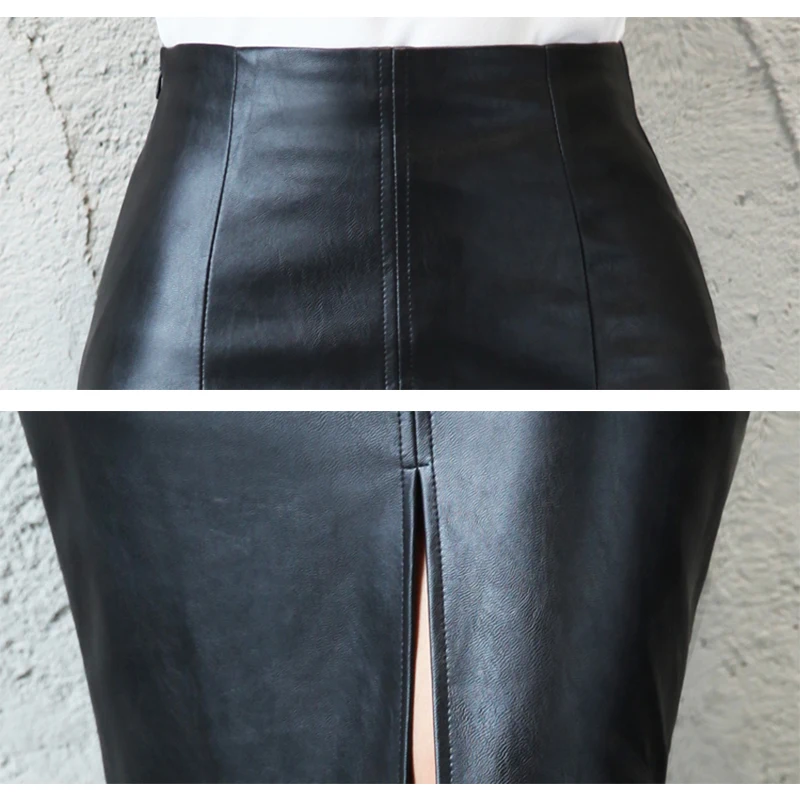 Black PU Leather Pencil Skirt for Women