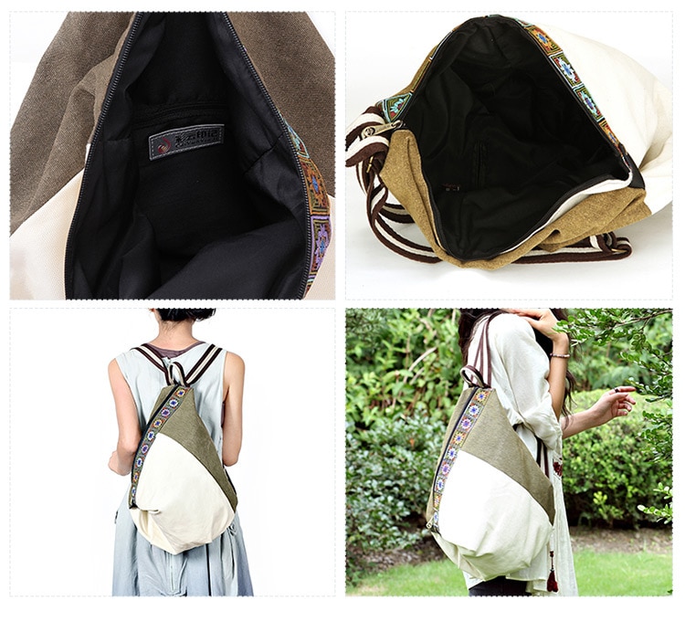 Embroidered Vintage Canvas Backpack for Women
