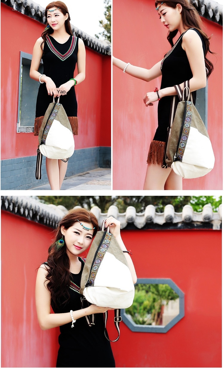 Embroidered Vintage Canvas Backpack for Women